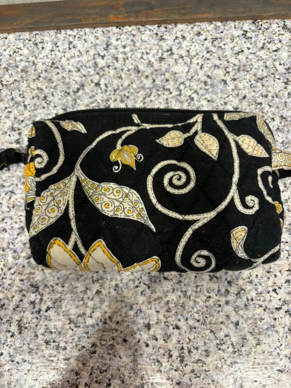 Vera Bradley Yellow Bird Pattern Poly-Lined Makeup Cosmetic Bag. 7.25”